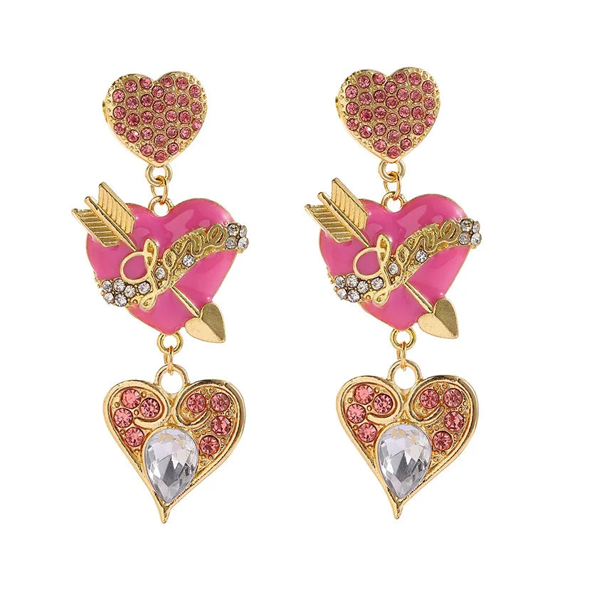Bulk Wholesale Earring Designer with pink Heart Rhinestone Jeweled Earring for
