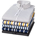 Korean Version Slim Elastic Men's Shirt Free Ironing Striped Inch Shirt Easy to Take Care of Outdoor Leisure Men's Long Sleeve