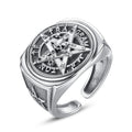 Fine Jewelry 925 Sterling Silver Vintage Viking Tetragramaton Pentagram Open Rings for Men