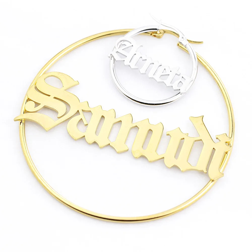 Customized Popular Stainless Steel Custom Personalized Name Plate Hoop Earring Jewelry Earrings for Women