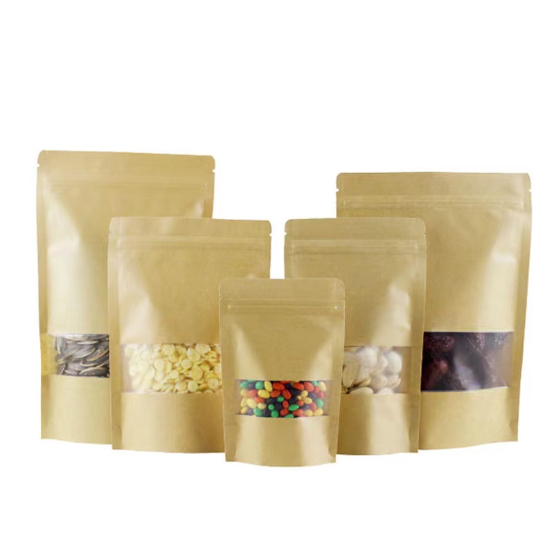 Custom Resealable Ziplock Stand up Pouch Kraft Paper for Tea Snack Packaging Food Bag With Window