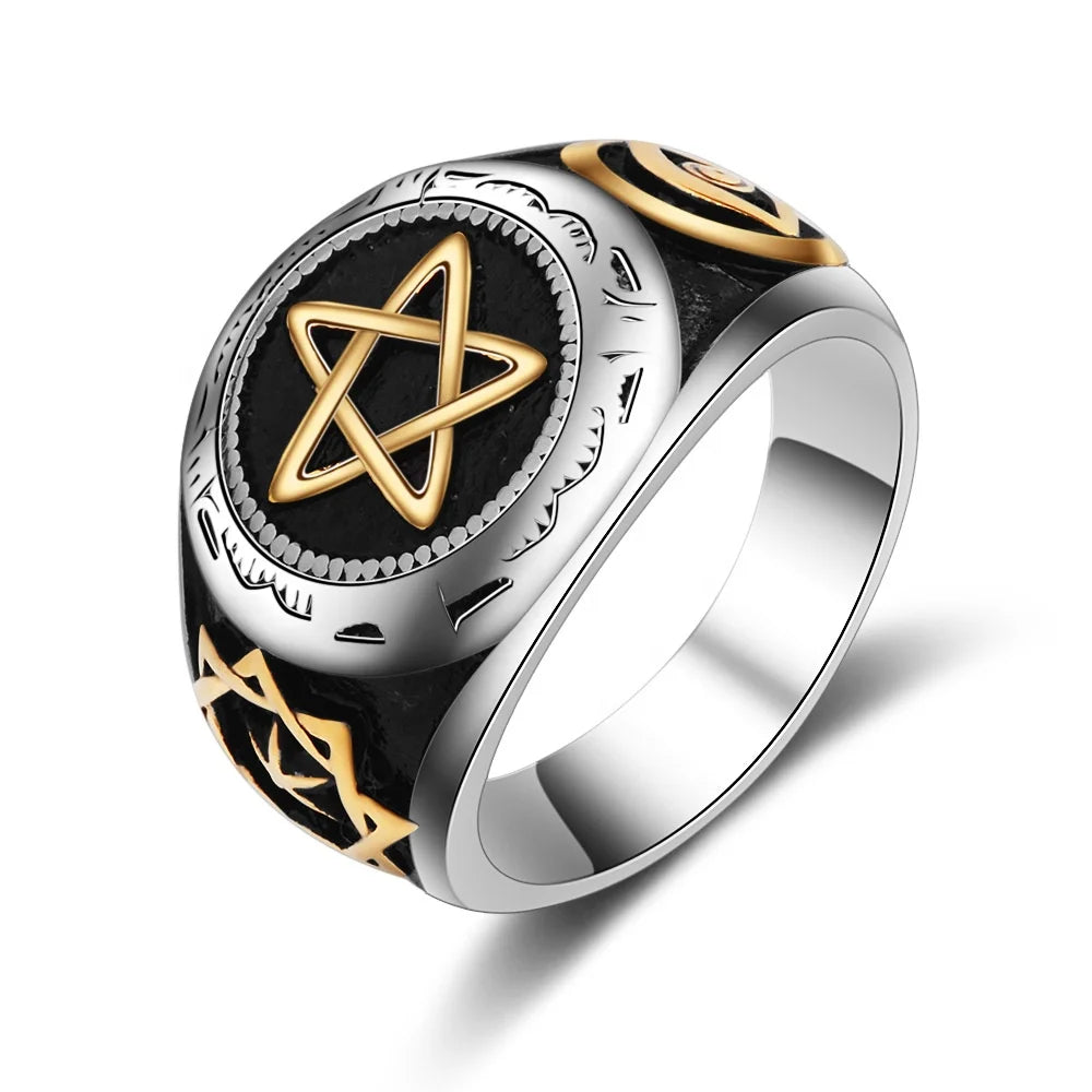 Accessories Women Permanent Jewelry Non Tarnish Stainless Steel Punk Retro Pentagram Eye Of God Horus Ring