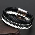 Hot Selling European New Men's Leather Braided Black and White Bracelet Pu Men Business Bracelet for Fathers Gift