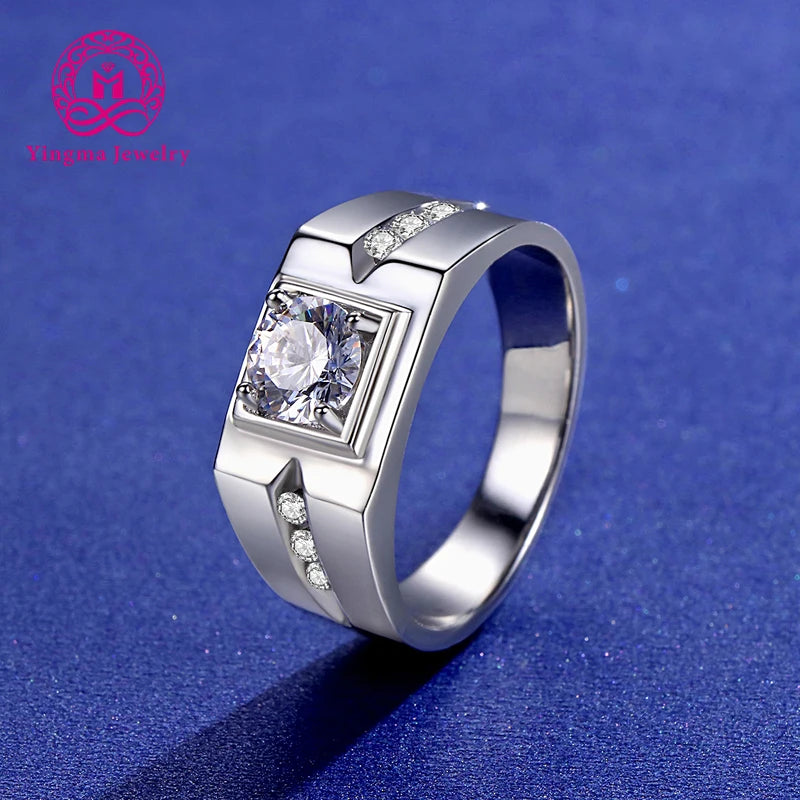 2022 Fashion  Sterling Silver Ring  1ct Wedding Engagement Moissanite Diamond Ring for Man