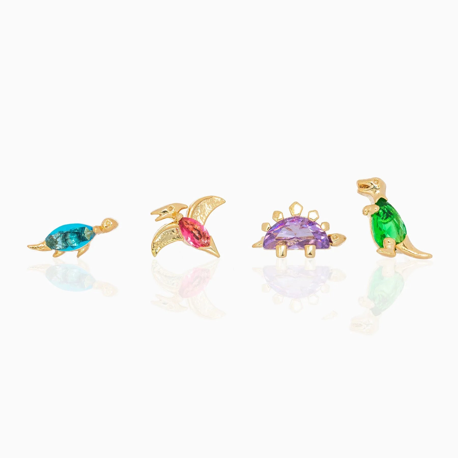 Zuola Fashion Earring Colorful Zircon 18K Gold Plated Animal Dinosaur Studs Earring 925 Silver Posts Cute Earring for Girl Gift