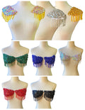 WDPE-055 Gold Handmade Beads Flower Tassels Board Crystal Decorative Shoulder Rhinestone Applique for  Dress