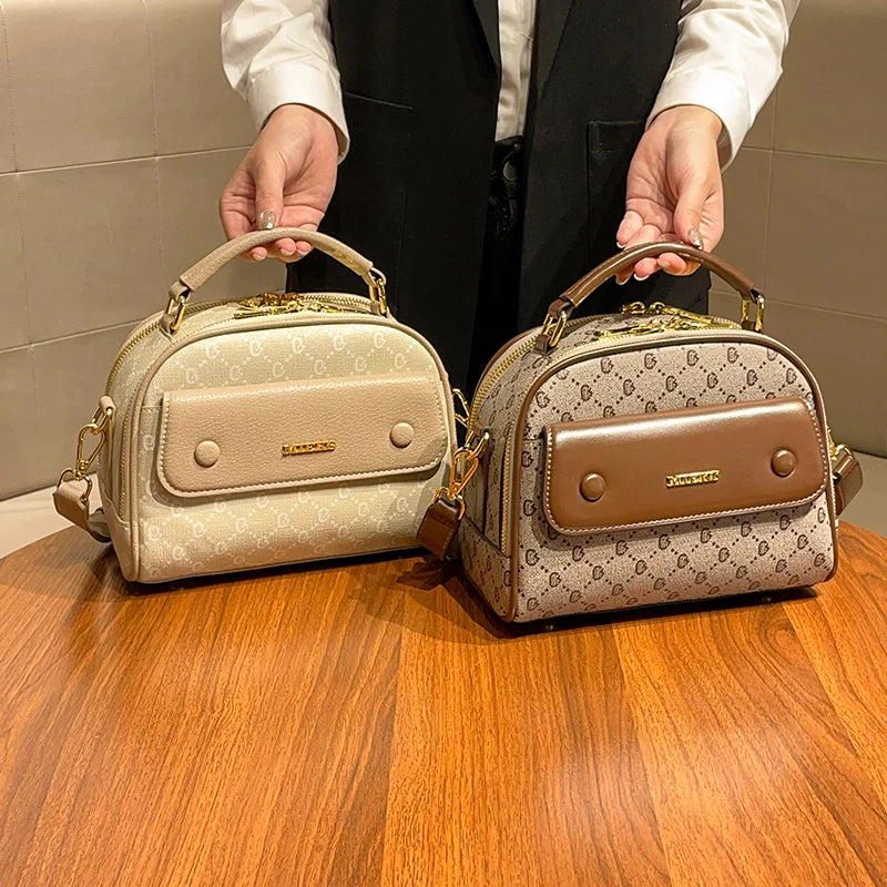 Newest Design Ladies Vintage Stylish Zipper Closure Crossbody Handbag Removable Strap Waterproof Polyester Material Top Handle