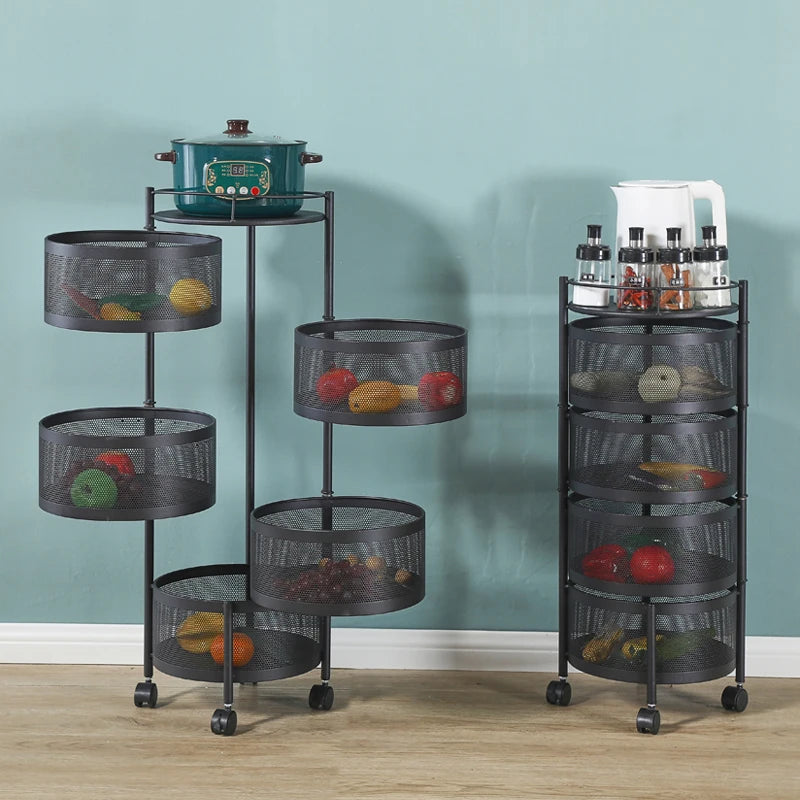 Modern Household Five-layer Circular Rotating Storage Rack Multi-functional Metal Debris Storage Removable Bathroom Food