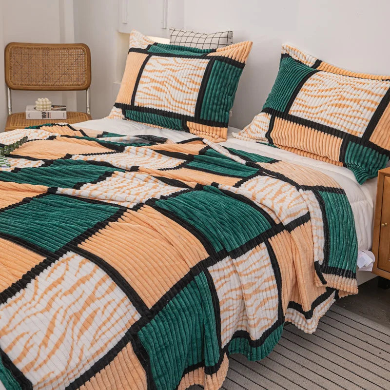 Wholesale Striped Flannel Fleece Blanket Velvet Soft Warm Cover Single Layer Bed Bed Home Bedding Textile Blanket