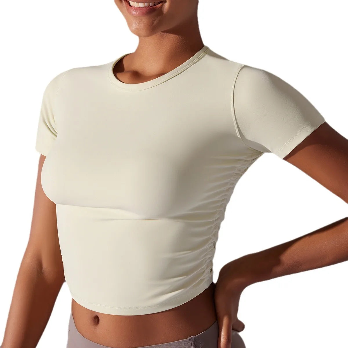Summer Casual Gym Clothes Heather Grey Full-Length Cotton Crop Top Shirts with Short Sleeves Eco-Friendly Mesh Fabric