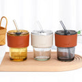 Custom LOGO Colorful ECO-friendly Coffee Cup Glass Mug Glass Cup With Lid and Straw