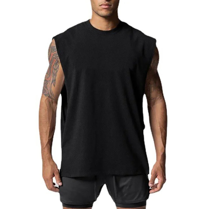 Men's Summer Quick-Dry Breathable Tank Top T-Shirt Polyester Sleeveless Gym Sports Vest Casual Knitted Fitness Wear