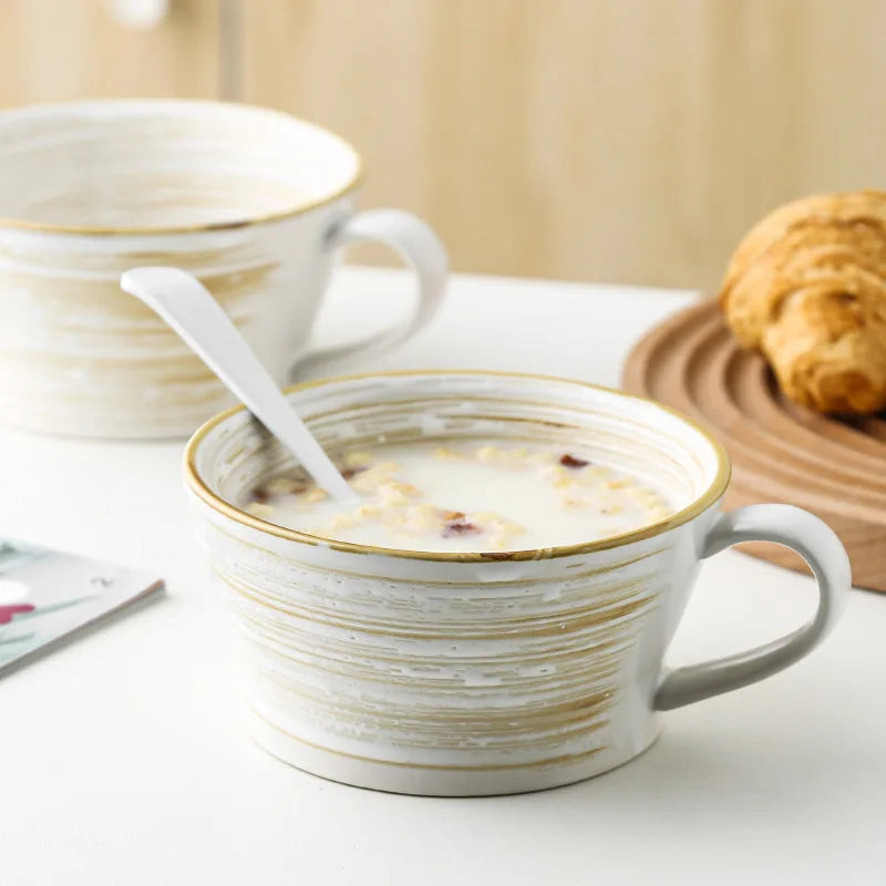 400ML Unique Ceramic Coffee Cup Coarse Pottery Breakfast Oatmean Yoghurt Milk Tea Cappuccino Cup Restaurant Tableware Couple Mug