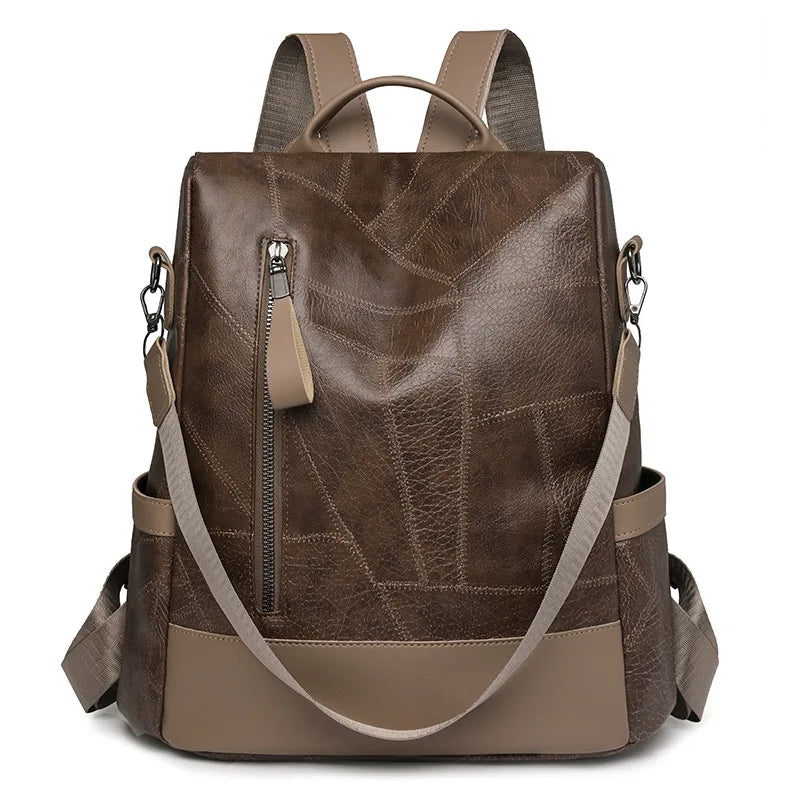 PU Leather Anti Lost Large School Shoulder Bags Vintage Leather Backpack