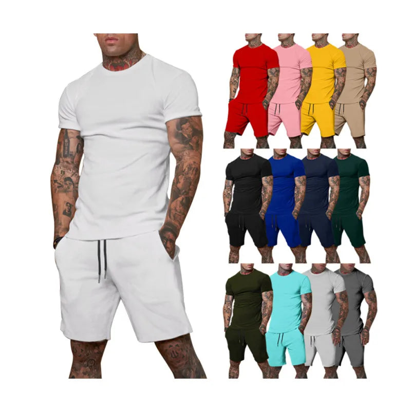 Men's Two-Piece Sportswear Set Summer Jogger Gym T-Shirt Shorts Custom Printed Tracksuit Outfits