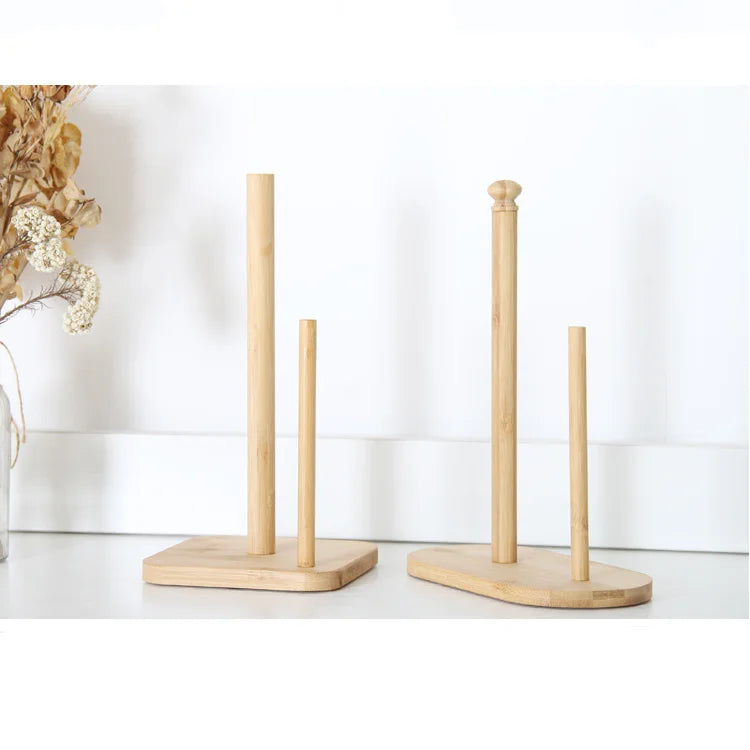 Creative Kitchen Cling Film Rack Double Tier Floor Type Eco-Friendly Bamboo Roll Paper Storage Rack