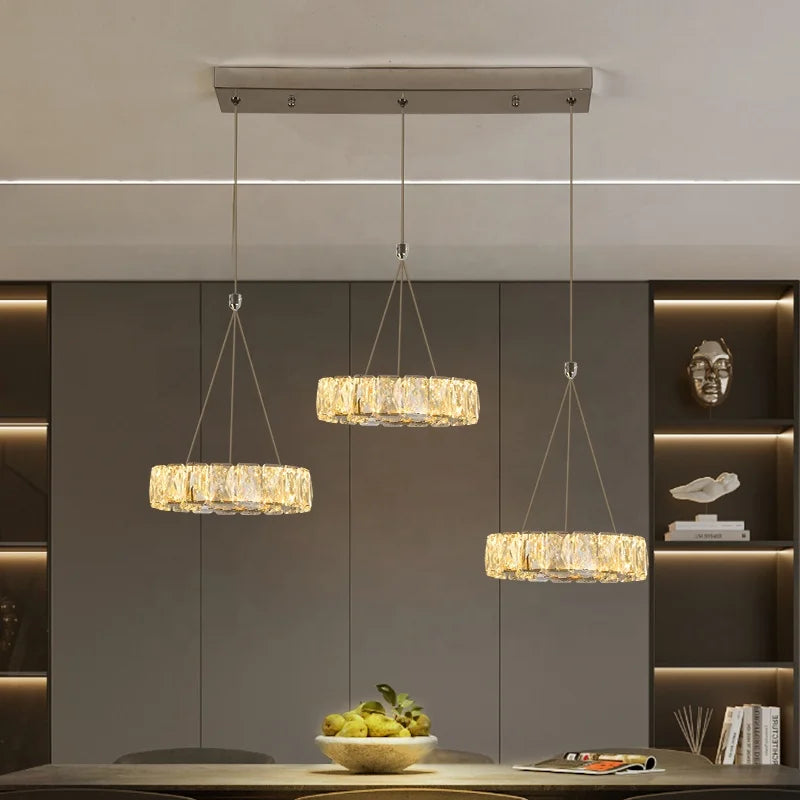Customized Three Light Chrome Ceiling Lamp Modern Crystal Fitting Hotel Home Decor Hanging Lighting