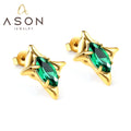 Ason Jewelry New Fashion Stainless Steel Stud Earrings 18k Gold-plated Green Diamond Four-pointed Star Stud Earrings