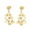 Trendy Stainless Steel Christmas Jewelry Gold Plated Hollow Out Christmas Tree Star Rhinestone Dangle Earrings