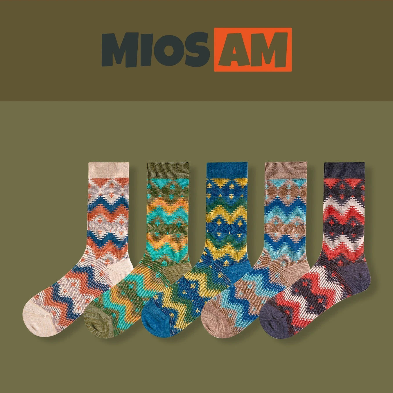 Top Quality Fashion Men's Thick Combed Cotton Breathable comfort Crew Socks Ethnic Retro Anti-odor Knitting Gentlemen Socks