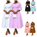 BN281 Best-Selling Elegant Dresses Women Casual Solid Color Round Neck Three Quarter Sleeve A-Line Church Dresses With Pocket