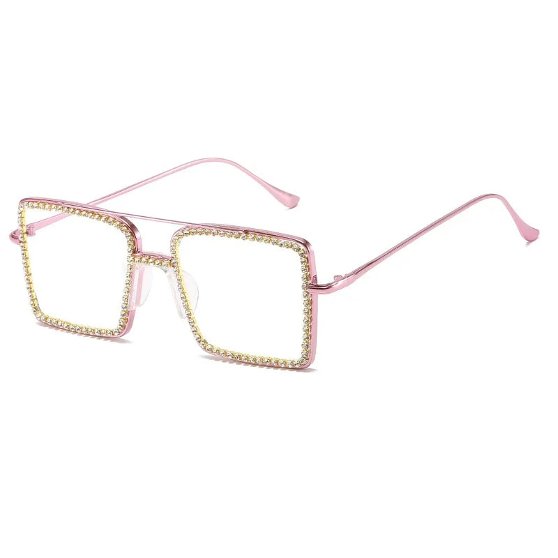 NEW Fashion Luxury Designer Bling Rhinestone Metal Eyeglasses Trendy Square Diamond Shaped Women Glasses Frame