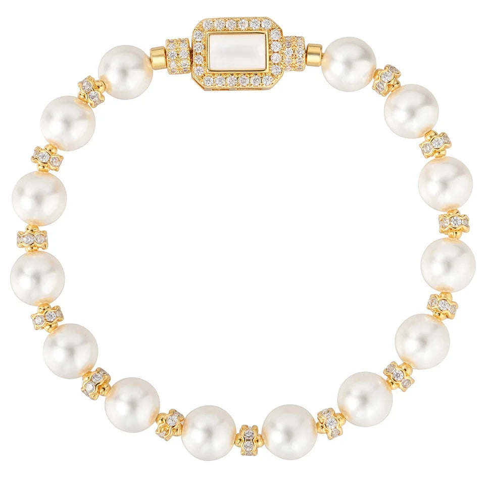 2024 New High-Grade Zircon Beads High Shine Gray and White Pearl Bead Bracelet for Women Jewelry Gifts Customized