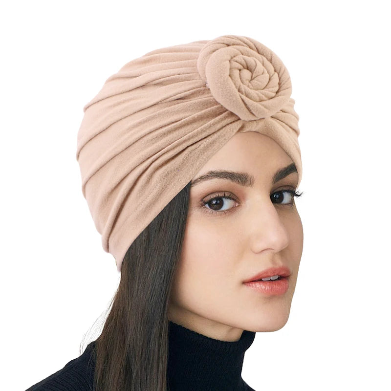 Fashion Polyester Bulk Braided Turban Headwraps Women Double Layer Silky Satin Lined Bonnets Cap Muslim Knot Turban Hat
