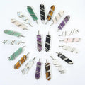Natural Semi-Precious Gemstone Crystal Alloy Wire Wrapped Healing Hexagonal Point Pendant