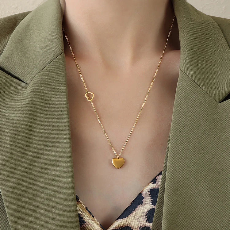 MC343 Wholesale 18K Gold Plated Stainless Steel Jewelry Minimalism Double Heart Necklace Charm Heart Pendant Necklace for Women