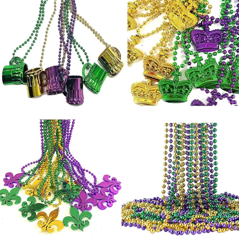 Mardi Gras Celebrations Carnivals Bead Necklaces Assorted Metallic Color Beaded Necklaces 46in Jumbo Ball Bead Necklaces