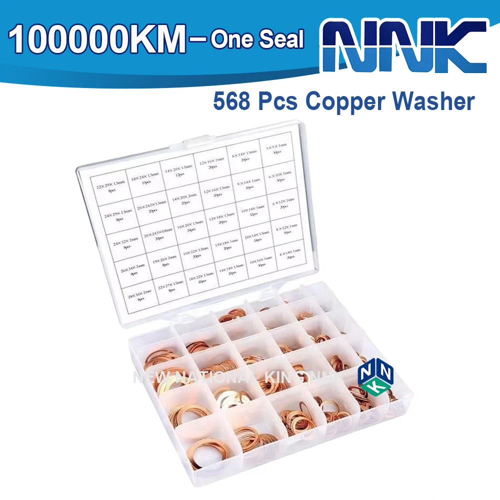 NNK Hot Sale 568 Pcs Copper Washer Assortment -Seal Gasket Ring Copper Gasket Stainless Steel Brass Copper Washer Kit