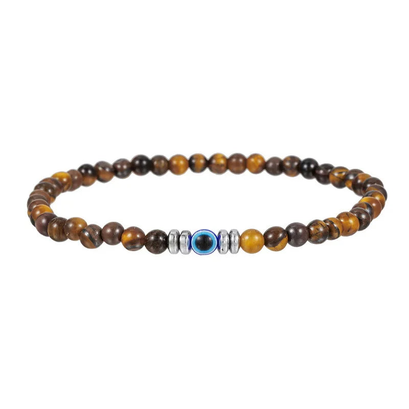 Men's 4mm Natural Tiger Eye Gemstone Beads Bracelet Blue Evil Eyes Bracelet Fashion Men Women Bracelet