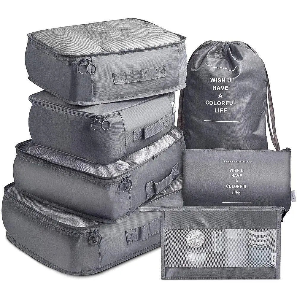 Free Sample Popular Travel Storage Seven-Piece Set Fashionable Nylon Clothing Classification Luggage Storage Bag Zipper Closure