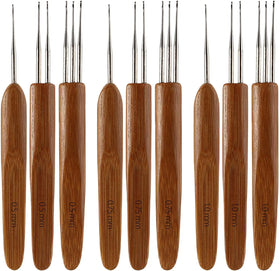 Bamboo Wooden Handle Steel Crochet Hook Lock Set Fashion Sewing Accessory Tools with Sewing Accessory Includes 9 Pieces