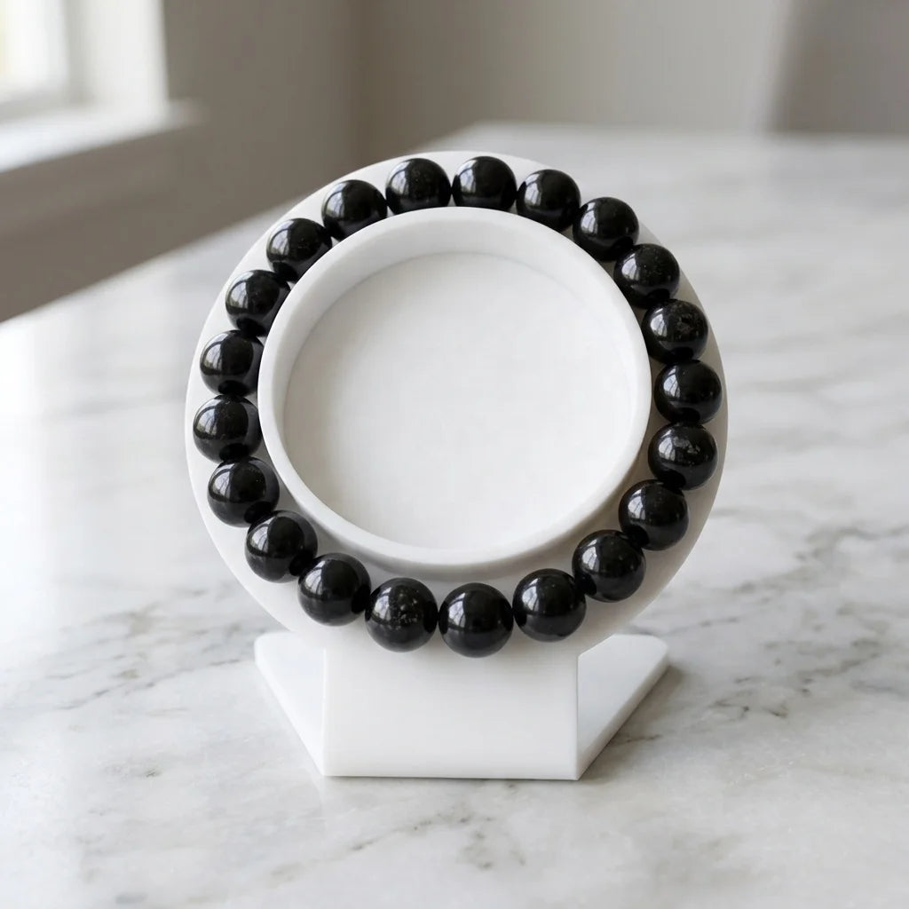 Handmade Shungite Gemstone Beads Bracelet 8mm Natural Stone Stretch Bracelet Unisex Healing Crystals for Gift