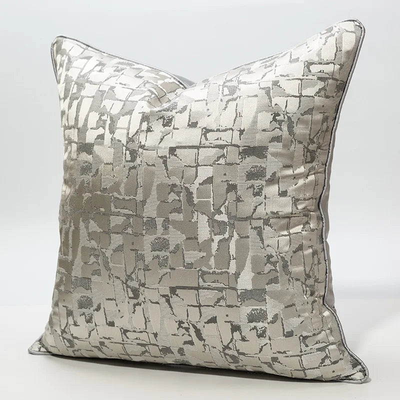 Silver Luxury Jacquard Throw Pillow Cover Square Satin Modern Cushion Cover Geometric Pattern Hotel Pillow Cases for Sofa