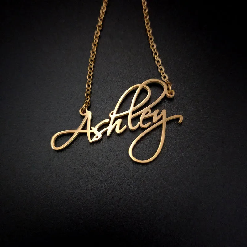 Faith Double Custom Cursive Name Gold Plated Horoscope Stainless Steel Letter Engraved Pendant Necklaces