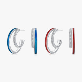 Luxury Multi-Layer Original Jewelry 925 Sterling Silver Hign-end Gradient Bule Red Enamel C Hoop Stud Earrings for Women