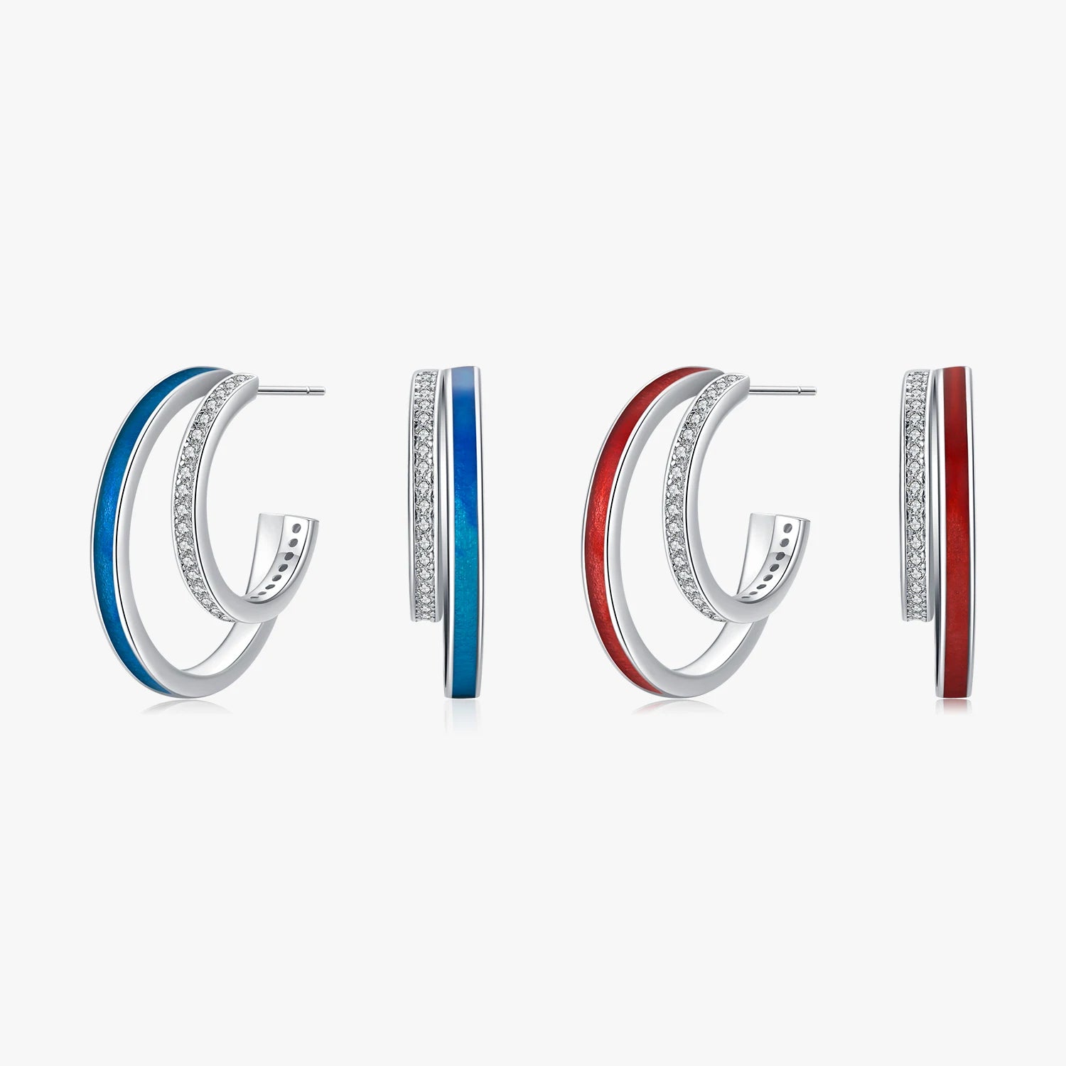 Luxury Multi-Layer Original Jewelry 925 Sterling Silver Hign-end Gradient Bule Red Enamel C Hoop Stud Earrings for Women