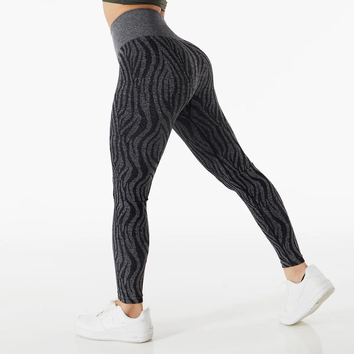 Custom Logo Zebra Print High Waist Women Workout Gym Fitness Nylon Spandex Elastic Casual Leggings Seamless