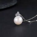D1018P Abiding Fine Jewelry 925 Sterling Silver White Cz 10MM Freshwater White Pearl Single Bead Pendant Charm for DIY Necklace