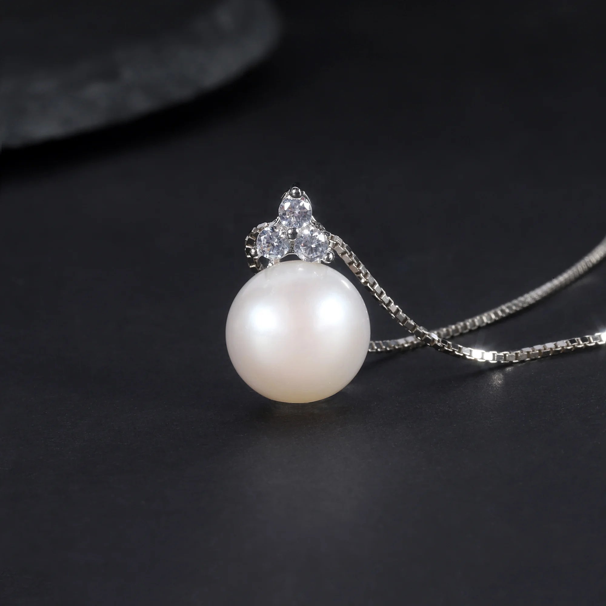D1018P Abiding Fine Jewelry 925 Sterling Silver White Cz 10MM Freshwater White Pearl Single Bead Pendant Charm for DIY Necklace