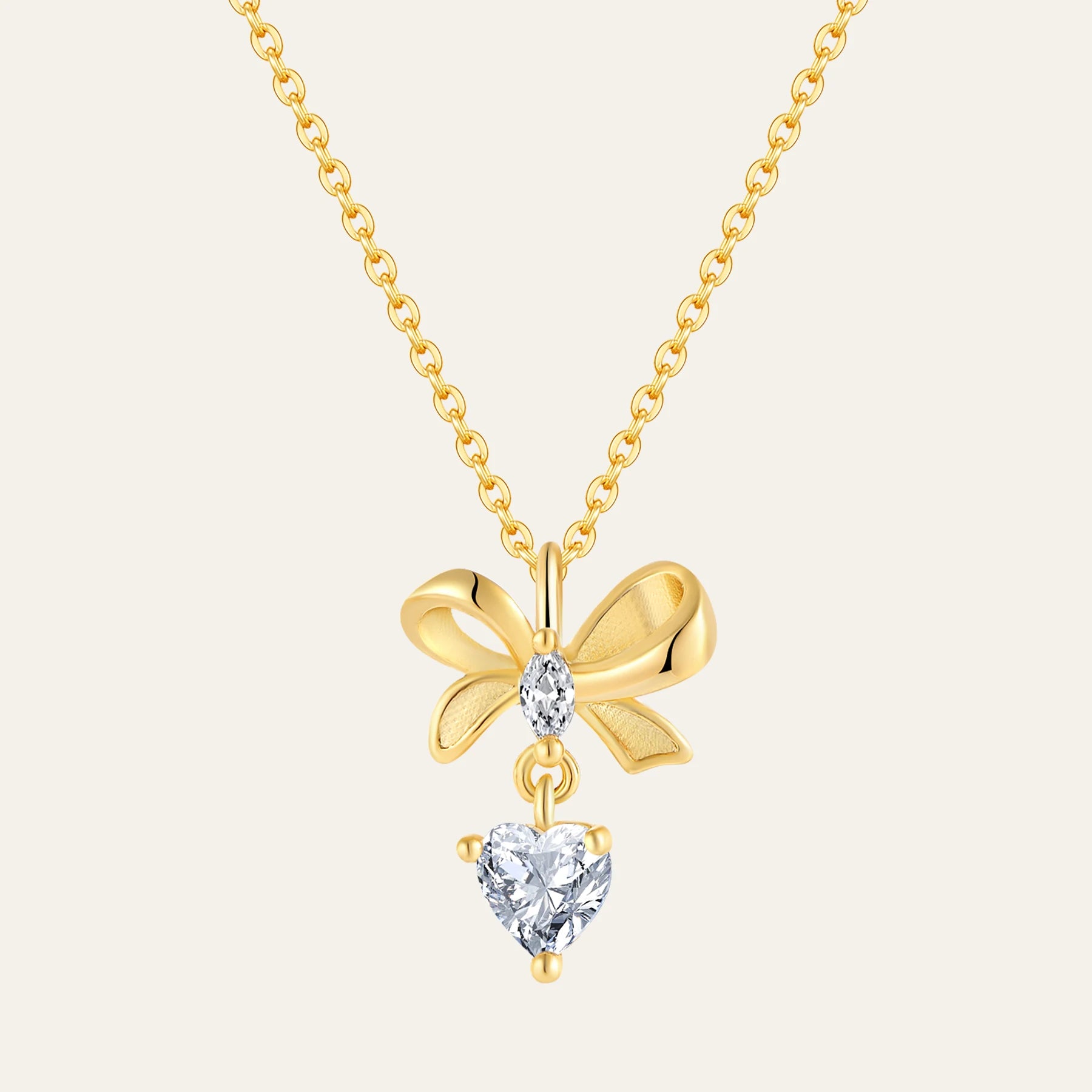Yh Jewellery 925 Sterling Silver 18K Gold Chain Bow Pendant Zircon Necklace Vintage Exquisite Bow Necklace