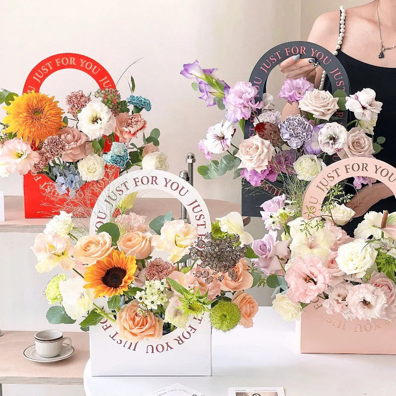 Handled Flower Basket Box Simple Flower Arrangement Bag Floral DIY Material Bouquet Gift Box
