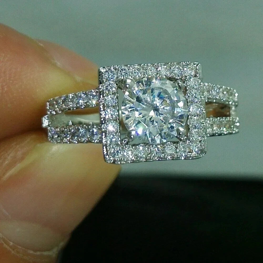 CAOSHI Manufacture Round Cut Double Layer Rings New Silver Coating Women Bridal Round CZ Wedding Ring