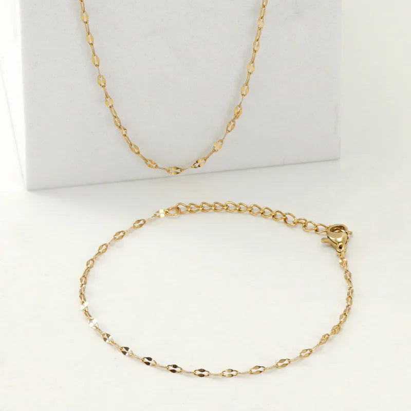 Sparkling Women Necklace Non Tarnish Stainless Steel 18K Gold Plated Lace Chain Choker Necklace for Women