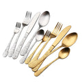 Kings Palace Luxury Wedding Gift Flower Pattern Engrave Tableware Stainless Steel Gold Rose Gold Metal Golden Cutlery