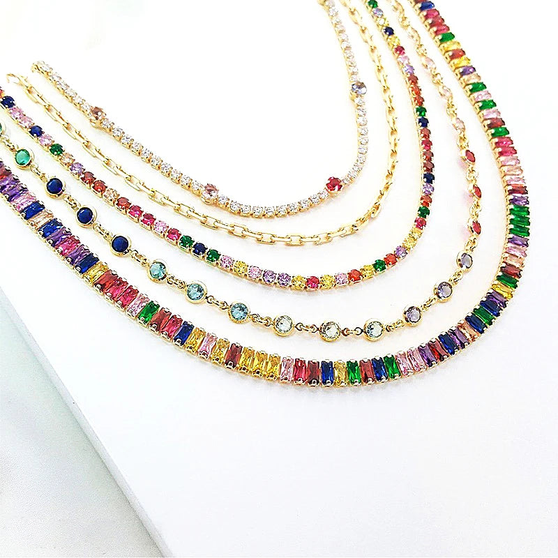 Hot Sale Temperament Choker Necklace Gifts Fashion Gold Plated Necklace Light Luxury Colorful Zirconia Necklace Gifts for Women