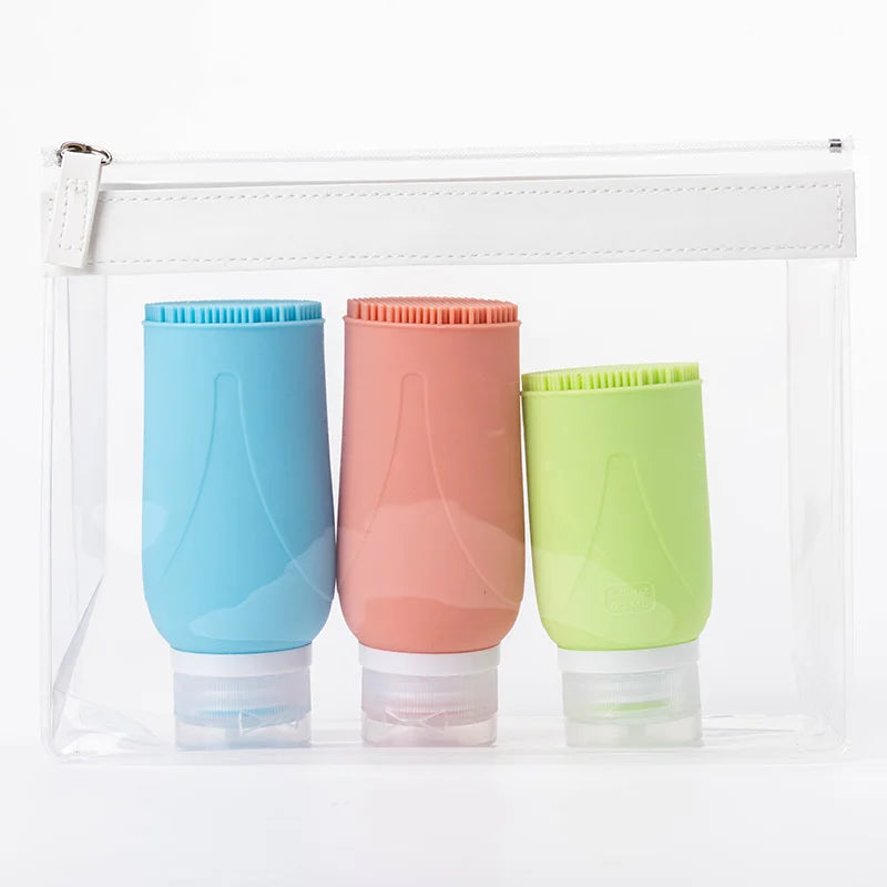 Refillable Cosmetic  Liquid Silicone Bottle  Portable Silicone Dispensers Travel Storage Bottle with Bottom Brush